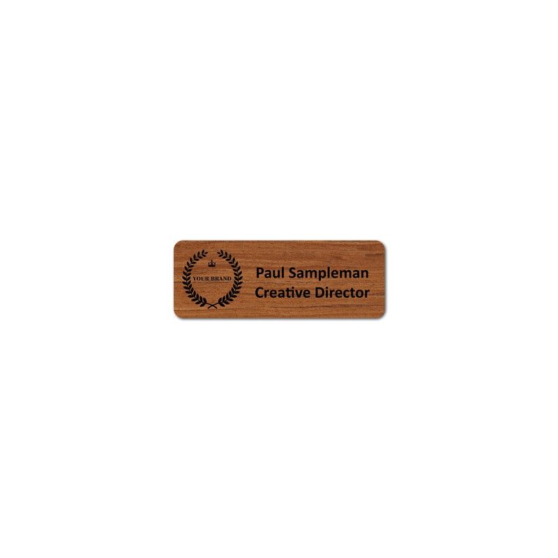 Badge timber rectangle bois fonce 68x25mm