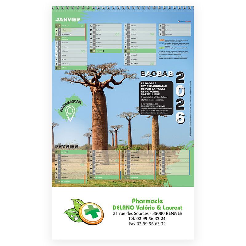 Calendrier spirales - 22x36 cm - motif Arbres remarquables