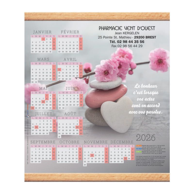 Calendrier baguettes - 32,5x38 cm - motif Zen