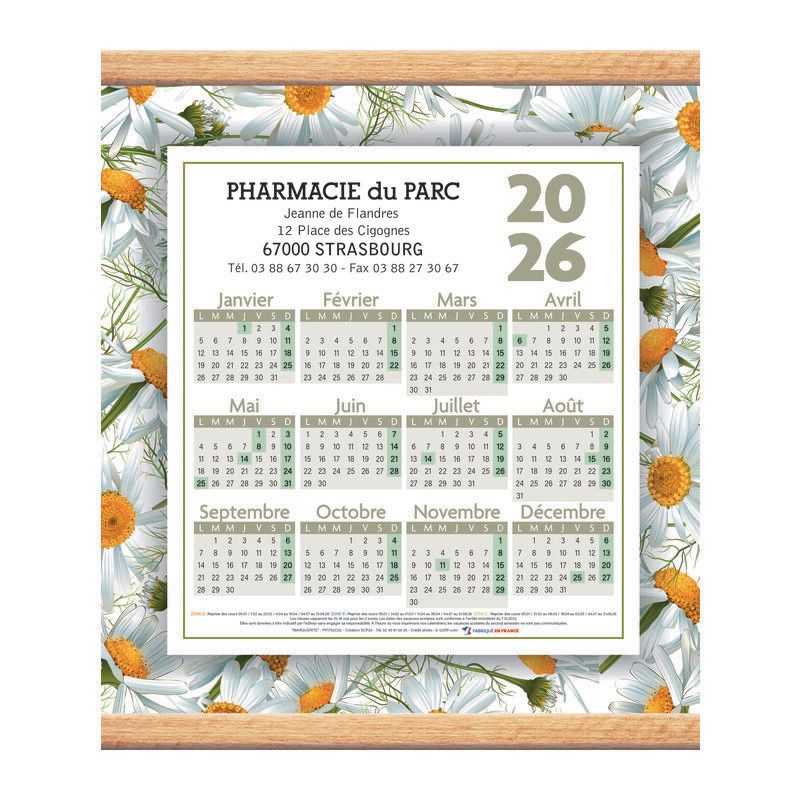 Calendrier baguettes - 32,5x38 cm - motif Marguerite