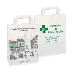 Sac à pharmacie personnalisé en papier kraft blanc - motif pharmacity | Proébo Promoplast