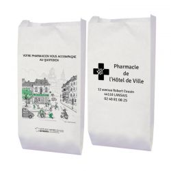 Sachet papier pharmacie personnalisable en kraft blanc - motif pharmacity | Proébo Promoplast