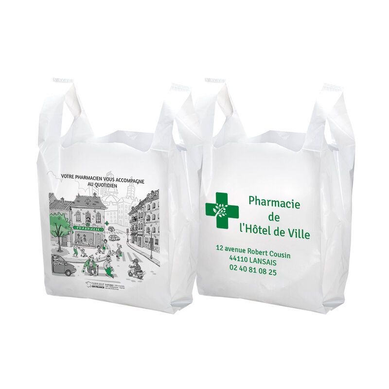 Sac pharmacie personnalisé en plastique bretelle - motif pharmacity | Proébo Promoplast