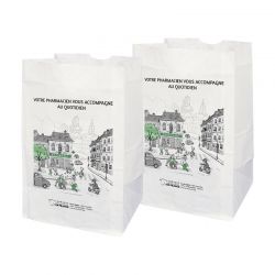 Sachet SOS papier pharmacie kraft blanc 18x12x29 cm - motif Pharmacity | Proébo Promoplast