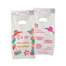 Sac plastique pharmacie liasse blanc 18x10x32 cm - motif solaire 2025
