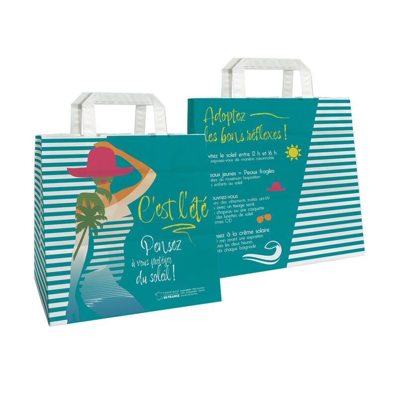 Sac papier pharmacie kraft blanc 26x18x25 cm - motif solaire 2024