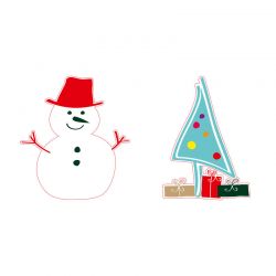 PLV en pvc blanc - Bonhomme de neige et sapin - 53x60 cm