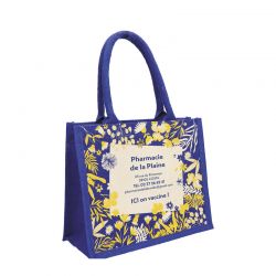 Sac en toile de jute et coton - modèle Feuillage bleu Swag