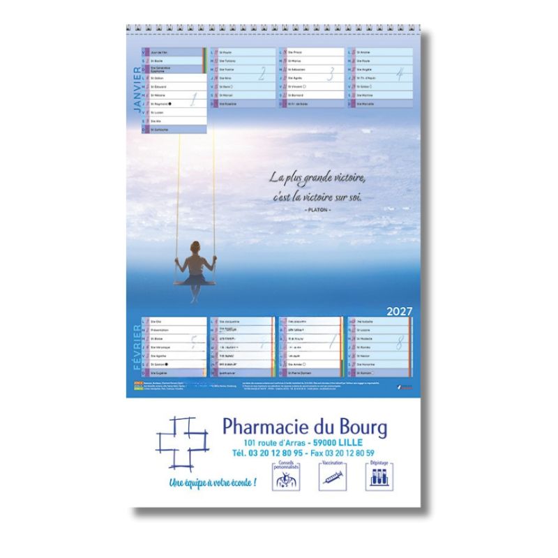 Calendrier spirales 2 mois par page - motif entre image & mot - 22x36 cm 