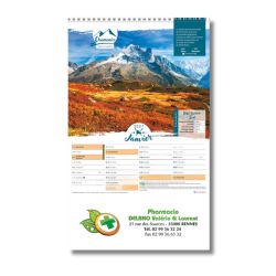 Calendrier spirales 1 mois par page - motif montagnes et aventures - 22x36 cm 