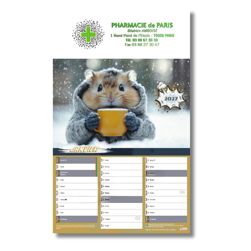 Calendrier 12 feuillets thermocolles - motif sourires garanti - 22x36 cm