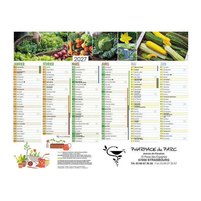 Calendrier bancaire - motif mon potager - 21x26,5 cm 