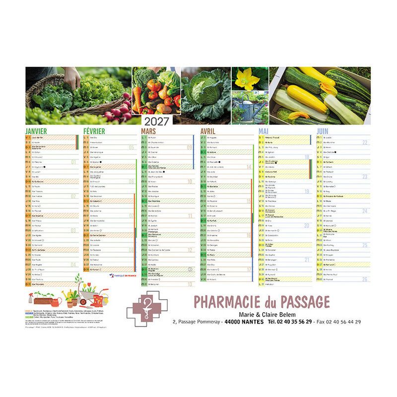 Calendrier bancaire - motif mon potager - 32x42 cm