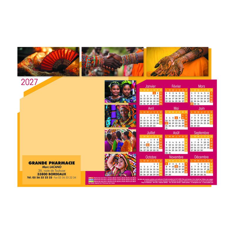 Calendrier magnetique format A4 - motif Pays et Traditions