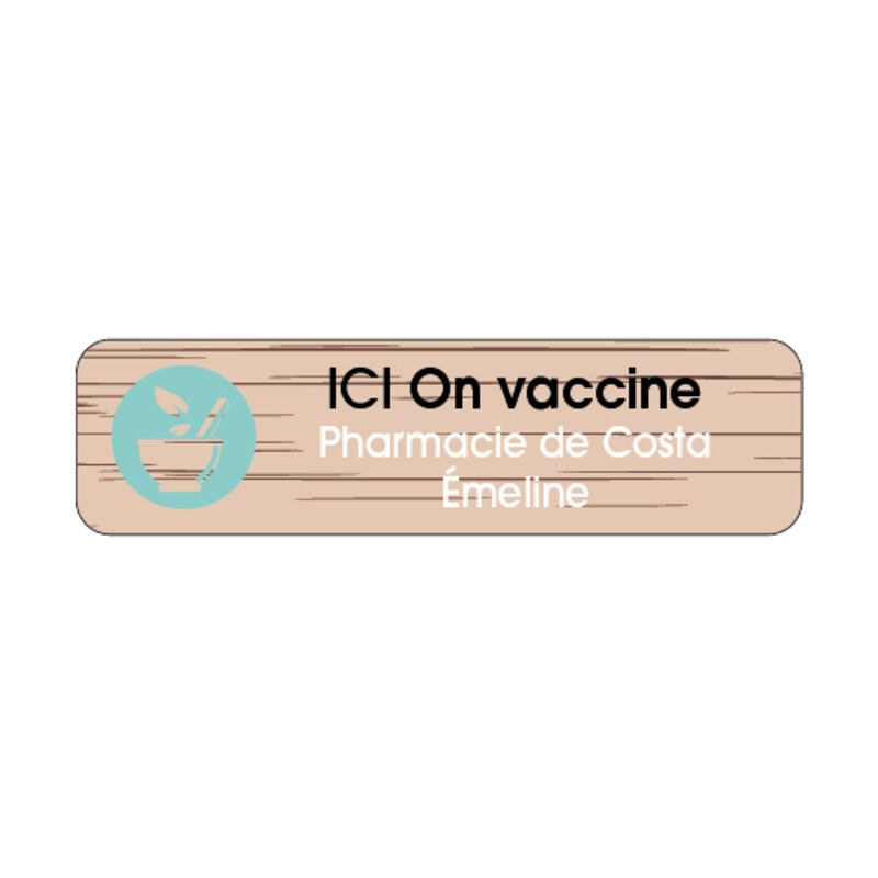 Badge aimante bois vaccination+ mortier - forme rectangulaire