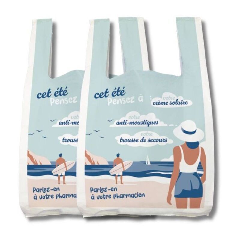 Sac plastique pharmacie bretelle 26x12x45 cm - motif solaire