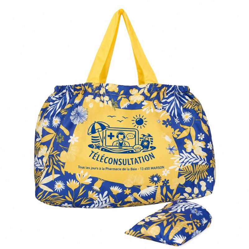 Sac pliable XXL - motif Feuillage bleu