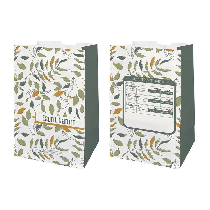 Sachet SOS pharmacie en kraft blanc 18x12x29 cm - motif Natura Harmonie