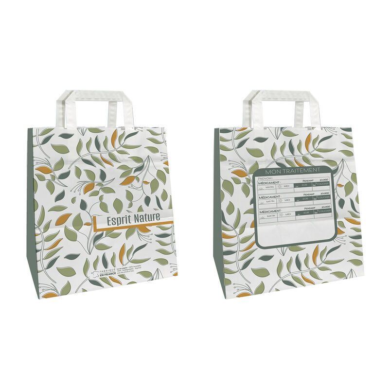 Sac papier pharmacie poignées plates 22x10x28 cm - motif Natura Harmonie