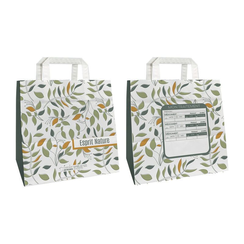 Sac papier pharmacie kraft blanc 26x18x25 cm - motif Natura Harmonie