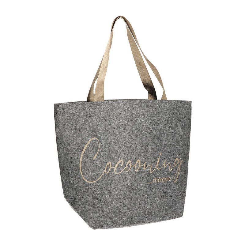 Sac en feutrine gris avec anses en satin - format 49x38+18 cm