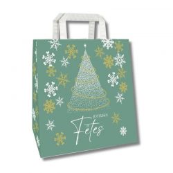Sac papier pharmacie kraft blanc 26x18x25 cm - motif Noël