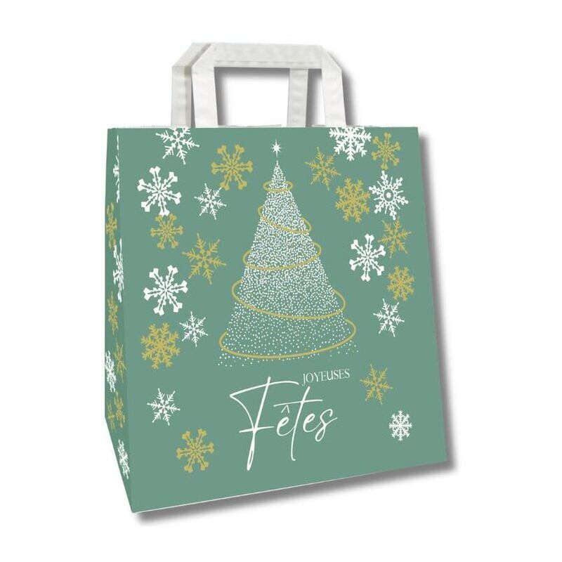 Sac papier pharmacie kraft blanc 26x18x25 cm - motif Noël