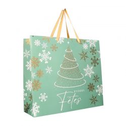 Sac noël avec anses en satin or - format 40+15x37 cm