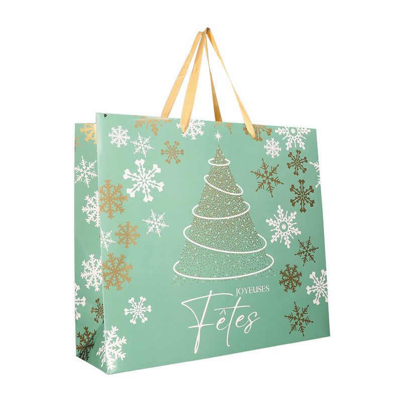 Sac noël avec anses en satin or - format 40+15x37 cm