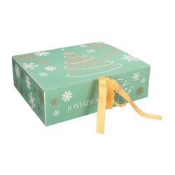 Boite cadeau avec ruban en satin or - format 26x21x8 cm
