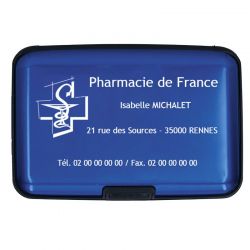 Porte cartes métallique bleu - 11x7,5x2 cm