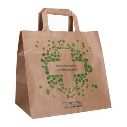Sac papier pharmacie poignées plates kraft blanc - motif mon pharmacien partenaire - 26x18x25 cm