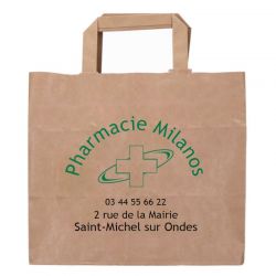 Sac papier pharmacie poignées plates kraft blanc - personnalisable - 26x18x25 cm