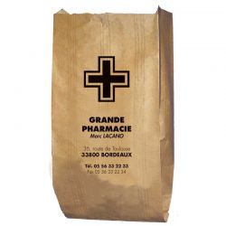 Sachet papier pharmacie kraft brun vergé - personnalisable - 15x8x29 cm