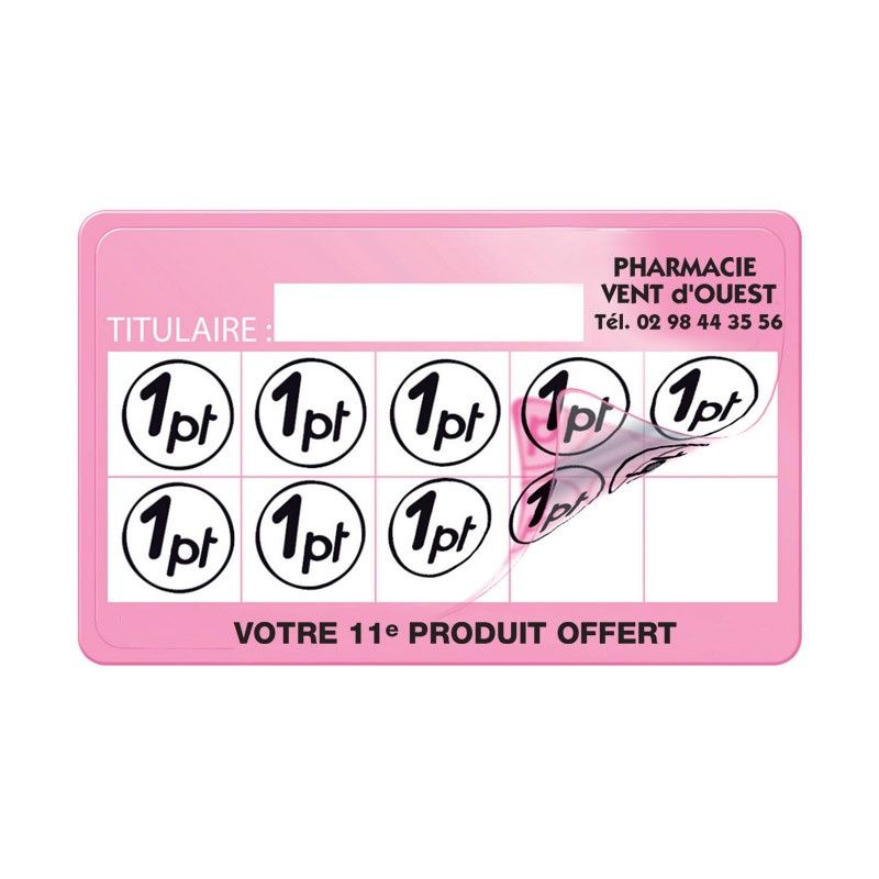 Carte de fidelite 86x54mm avec tampon perso coins ronds+film Carte de fidelite 86x54mm avec tampon perso coins ronds+film