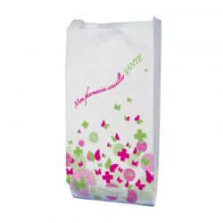 Sachet papier 18+8x34 blanc motif printemps-ete