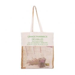 Sac maille 41x46 jute naturel bande coton en haut 17x46 cm et poignee coton naturel ( 50cm )