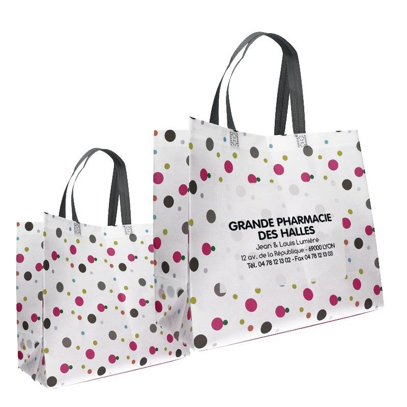 Sac non tisse 37+17x33+sf blanc lamine non soude -- motif pois -- gamme colorfeel Sac non tisse 37+17x33+sf blanc lamine non soude -- motif pois -- gamme colorfeel