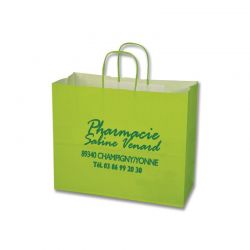 Sac papier p.torsadeés kraft vert anis - 18x8x25 cm