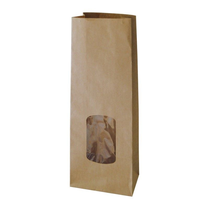 Sachet papier vrac en kraft brun avec fenêtre - 10x6x28 cm | Promoplast