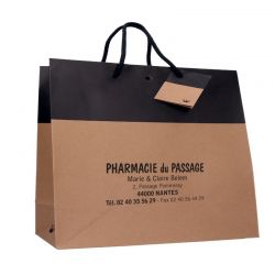 Sac papier cordelette personnalisé en kraft lisse noir - 33x11,5x24 cm
