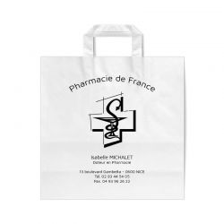 Sac papier poignees plates blanc 26x18x25 cm - kraft blanc 80 gr / m²