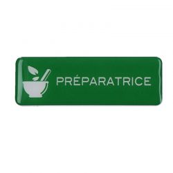Badge préparatrice en pharmacie vert aimanté - 75x25mm