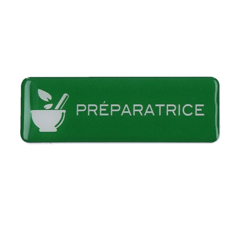 Badge préparatrice en pharmacie vert aimanté