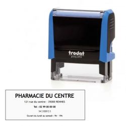 Tampon pharmacie personnalisable - Boitier bleu - 5 lignes