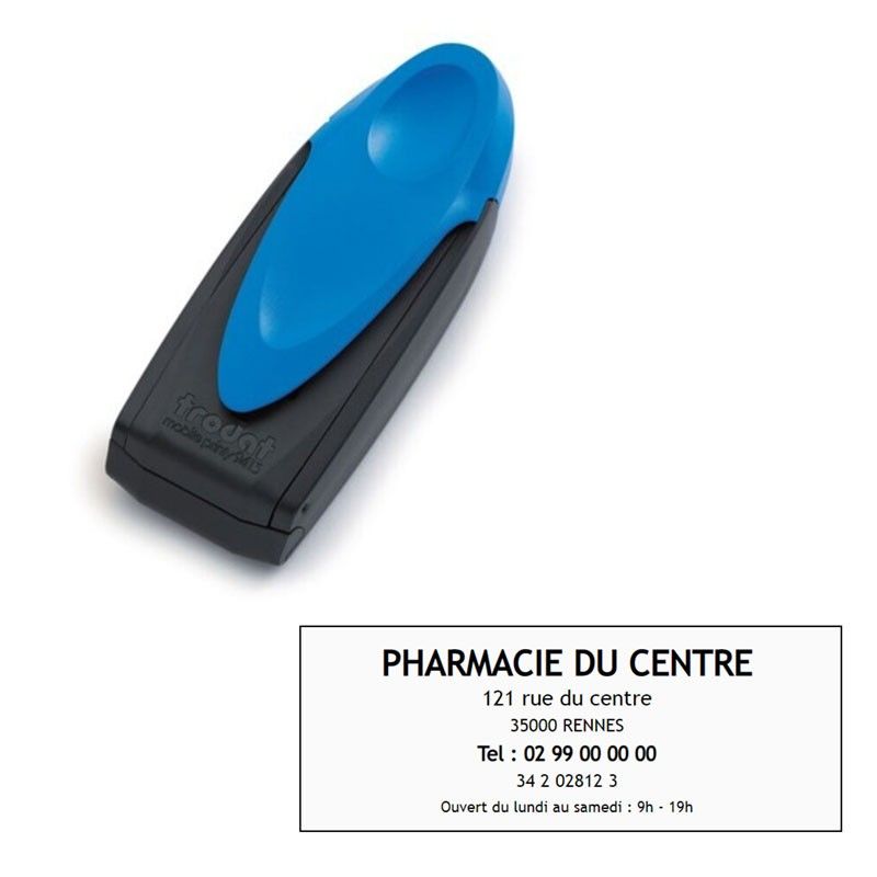 Tampon pharmacie de poche trodat 9413 - 6 lignes - Boitier bleu