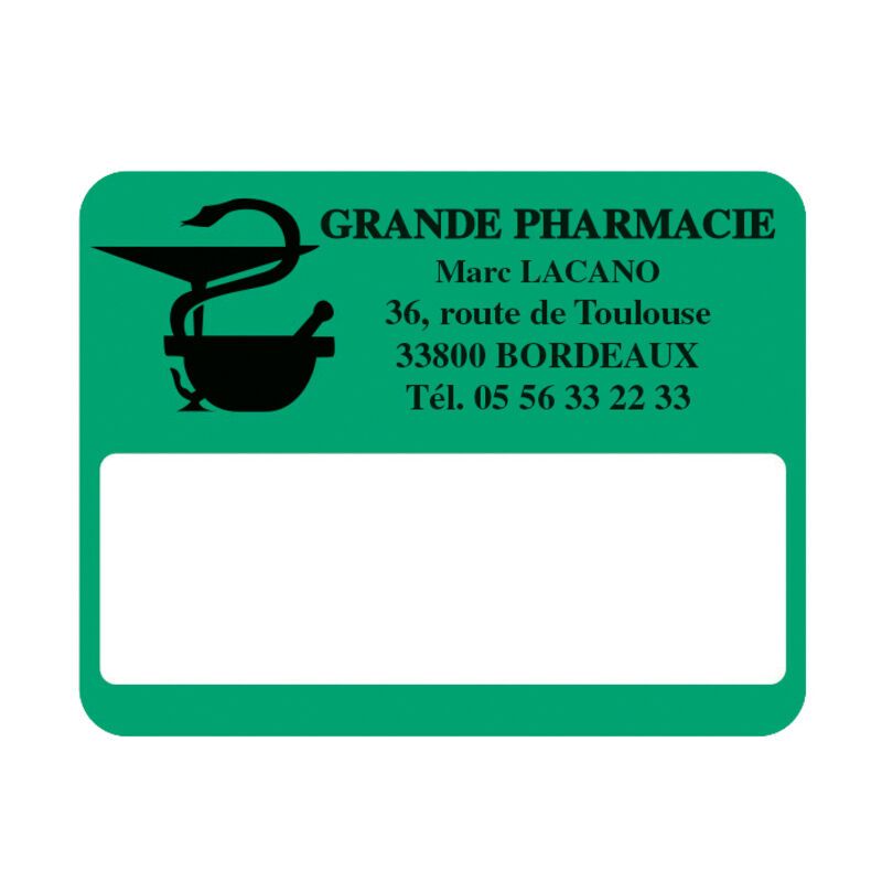 Étiquette pharmacie adhésive verte 