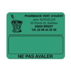 Étiquette pharmacie adhésive couleur verte modèle A - 50x40 mm