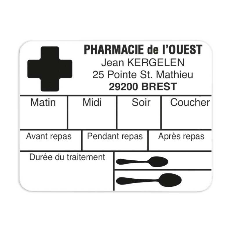 Étiquette posologie adhésive blanche modèle F - 45x35 mm | Proébo Promoplast