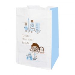 Sachet papier pharmacie kraft blanc - motif proximity - 18x12x29 cm